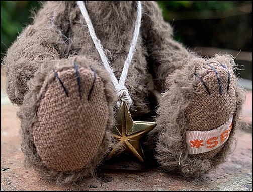 Jonny's paws with the SB label